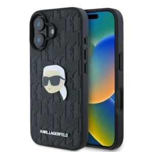 Karl Lagerfeld Monogram Karl Head Pin iPhone 16 Case - Blackeng