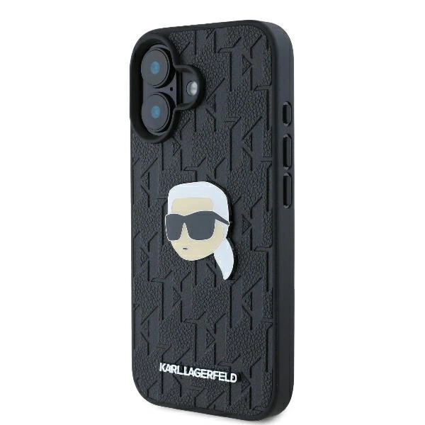 Karl Lagerfeld Monogram Karl Head Pin iPhone 16 Case - Blackeng