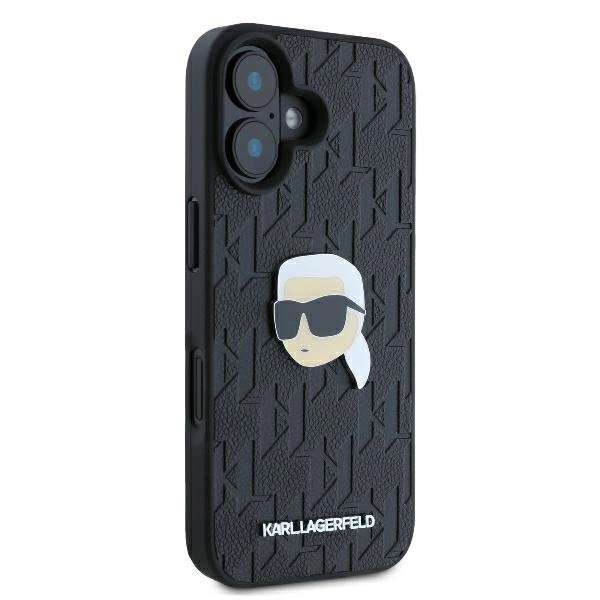Karl Lagerfeld Monogram Karl Head Pin iPhone 16 Case - Blackeng