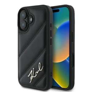 Karl Lagerfeld Quilted Signature iPhone 16 Case - Blackeng