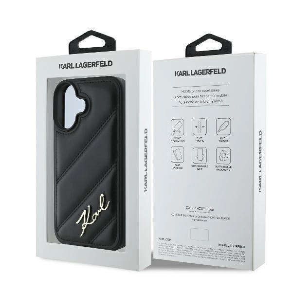Karl Lagerfeld Quilted Signature iPhone 16 Case - Blackeng