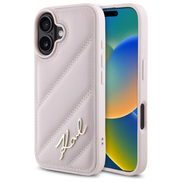 Karl Lagerfeld Quilted Signature iPhone 16 Case - Pinkeng