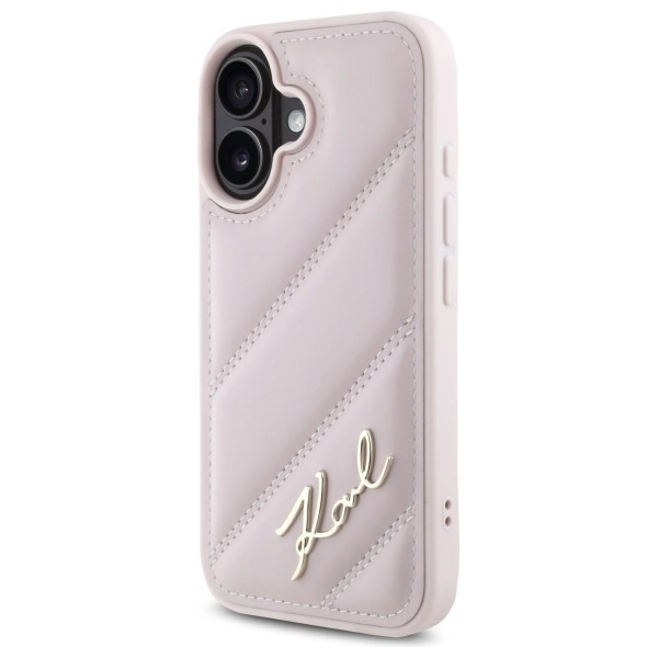 Karl Lagerfeld Quilted Signature iPhone 16 Case - Pinkeng