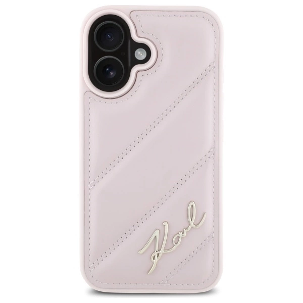 Karl Lagerfeld Quilted Signature iPhone 16 Case - Pinkeng