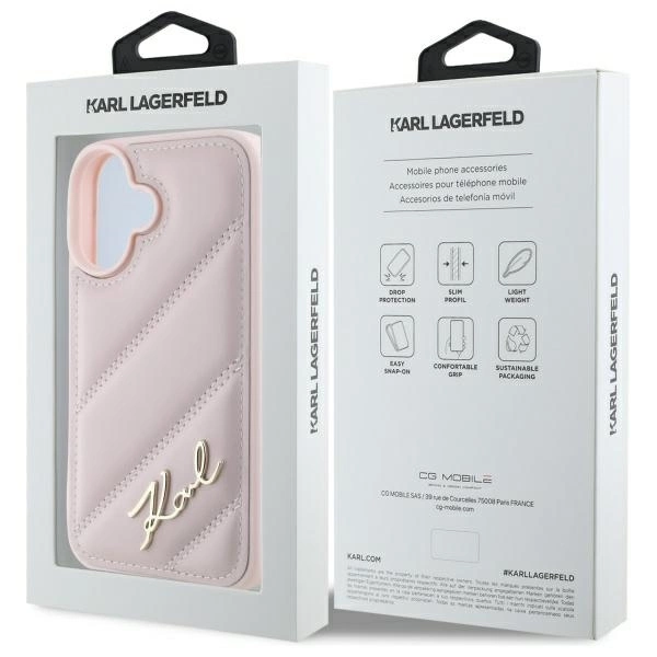 Karl Lagerfeld Quilted Signature iPhone 16 Case - Pinkeng