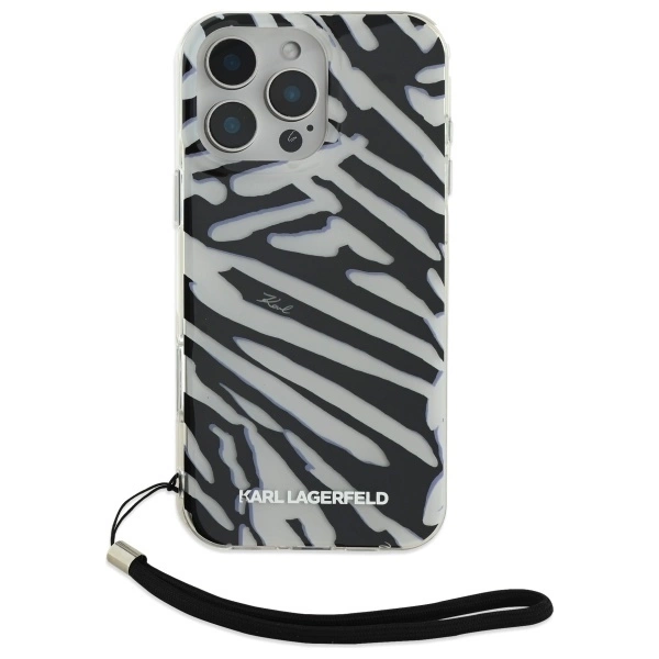 Karl Lagerfeld IML Zebra Pattern & Cord iPhone 16 Pro Max Case - Blackeng