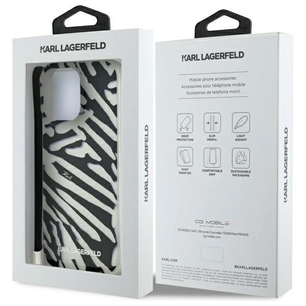 Karl Lagerfeld IML Zebra Pattern & Cord iPhone 16 Pro Max Case - Blackeng