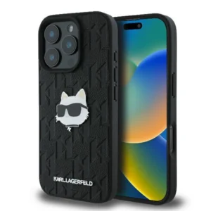 Karl Lagerfeld Monogram Choupette Head Pin iPhone 16 Pro Max Case - Blackeng