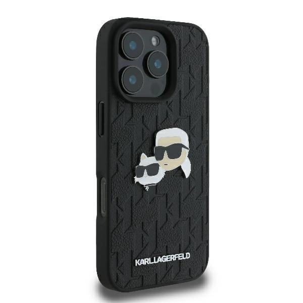 Karl Lagerfeld Monogram Karl & Choupette Head Pin Case for iPhone 16 Pro Max - Blackeng