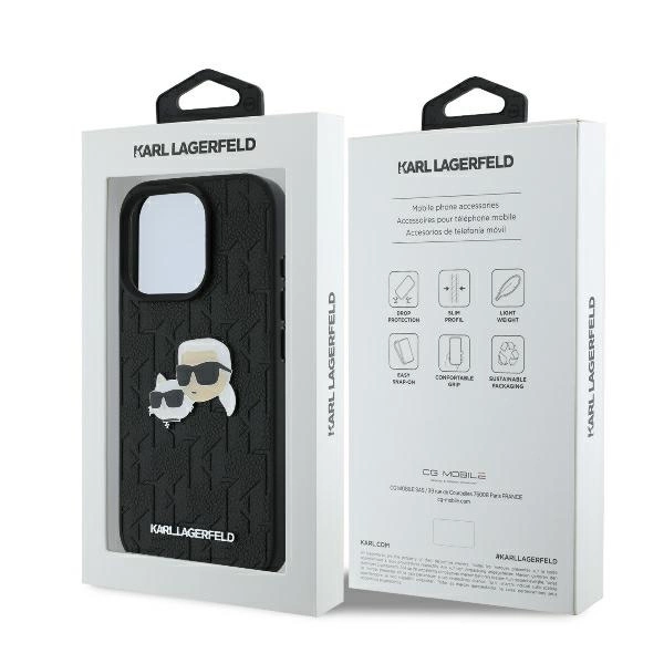 Karl Lagerfeld Monogram Karl & Choupette Head Pin Case for iPhone 16 Pro Max - Blackeng