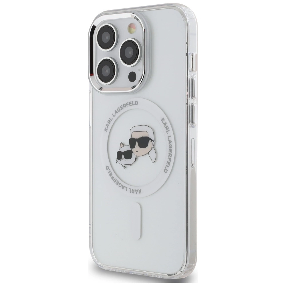 Karl Lagerfeld IML Metal Karl & Choupette Head MagSafe iPhone 14 Pro Case - Whiteeng