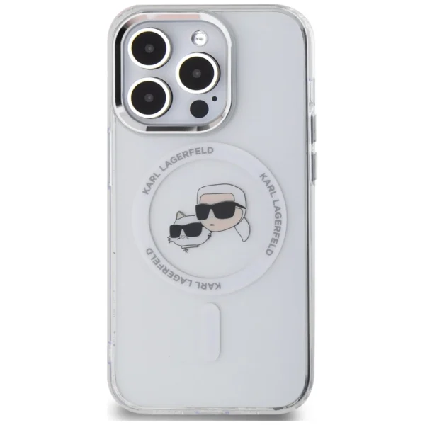 Karl Lagerfeld IML Metal Karl & Choupette Head MagSafe iPhone 14 Pro Case - Whiteeng