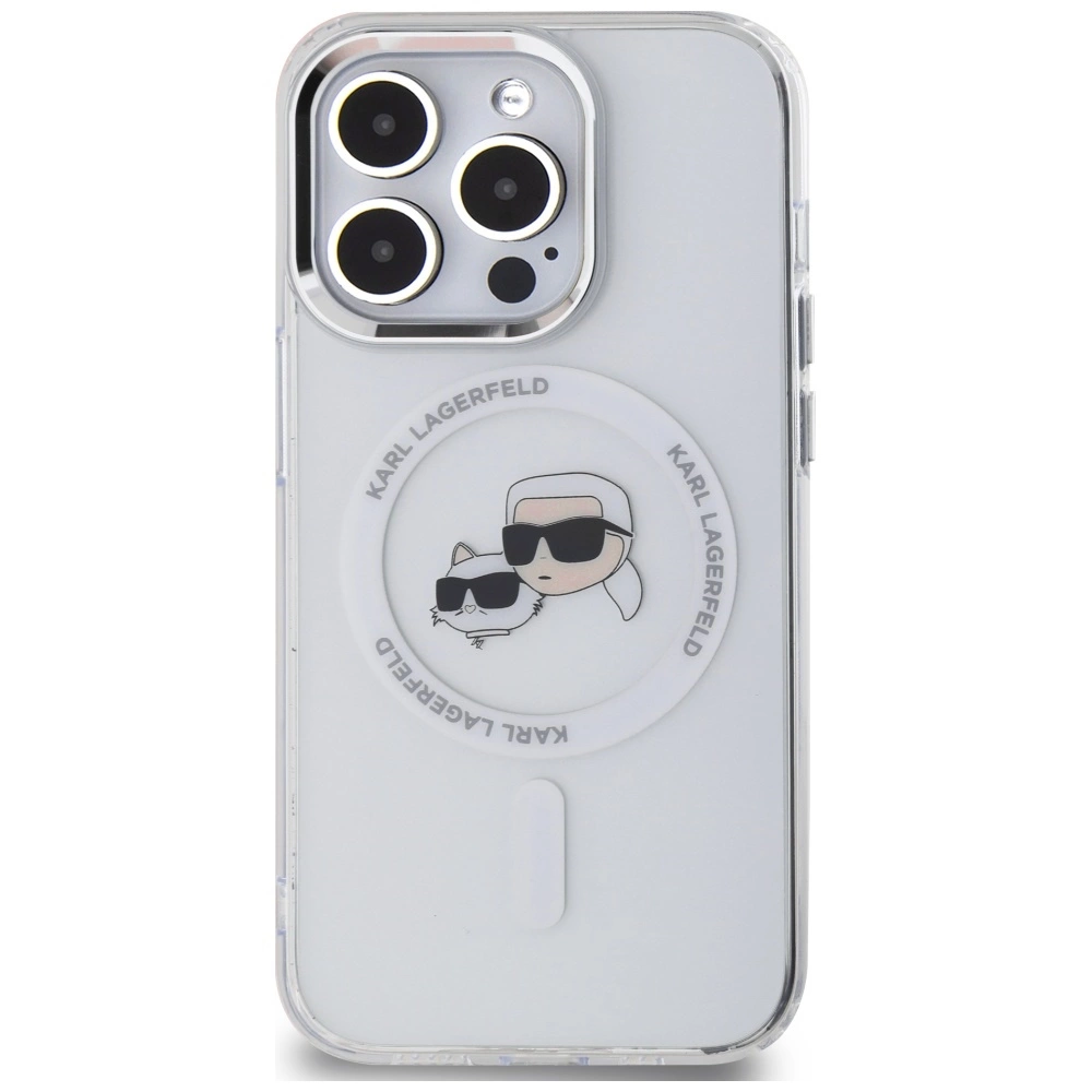 Karl Lagerfeld IML Metal Karl & Choupette Head MagSafe iPhone 14 Pro Case - Whiteeng