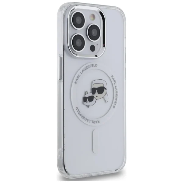 Karl Lagerfeld IML Metal Karl & Choupette Head MagSafe iPhone 14 Pro Case - Whiteeng