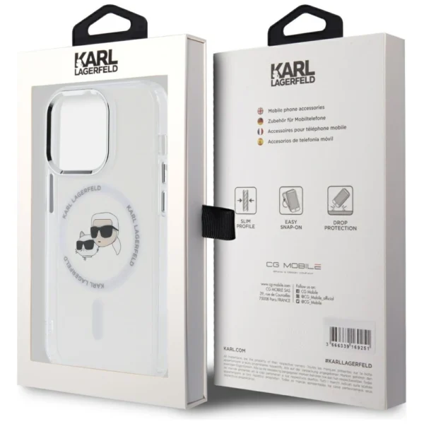 Karl Lagerfeld IML Metal Karl & Choupette Head MagSafe iPhone 14 Pro Case - Whiteeng