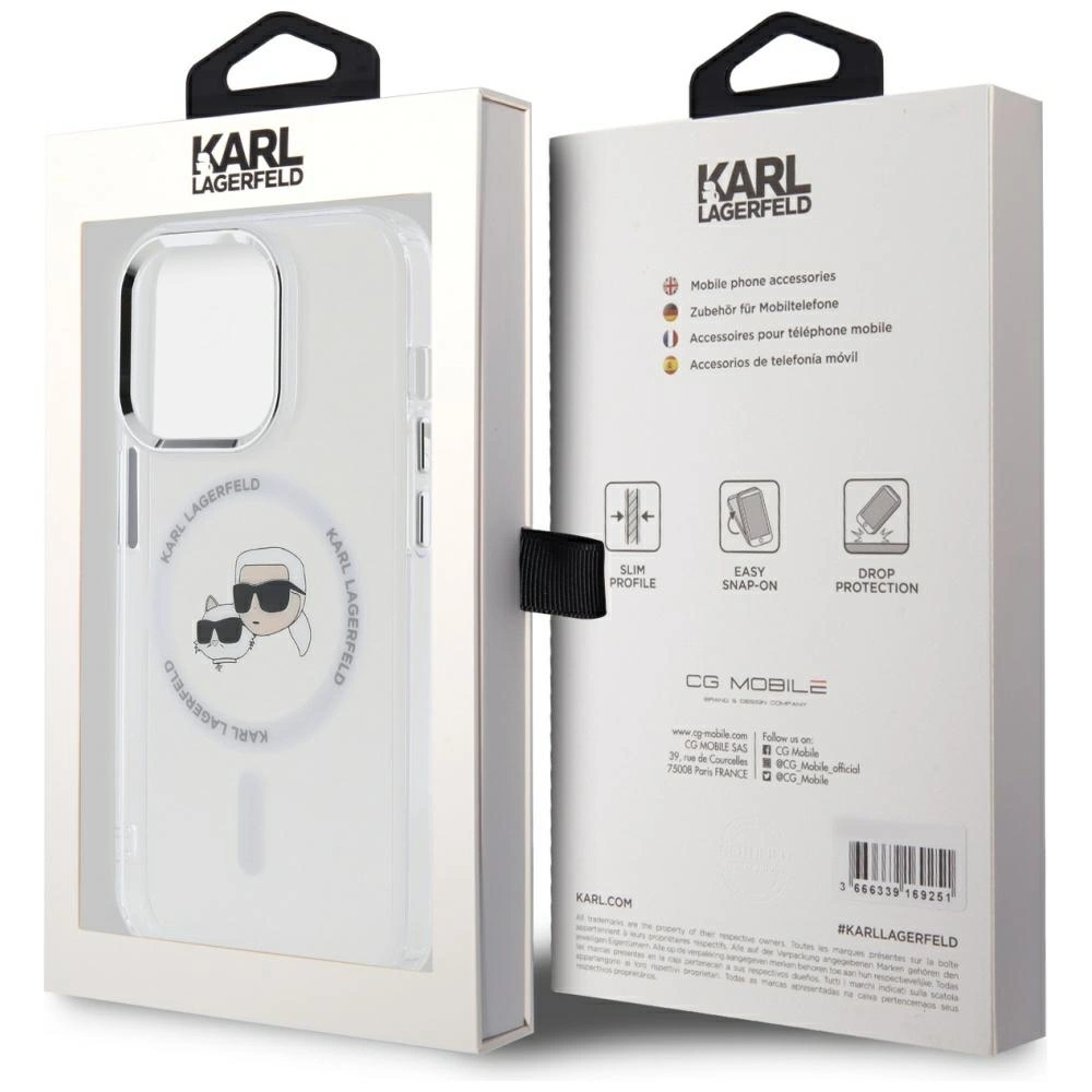 Karl Lagerfeld IML Metal Karl & Choupette Head MagSafe iPhone 14 Pro Case - Whiteeng