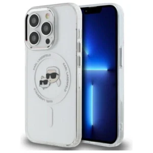 Karl Lagerfeld IML Metal Karl & Choupette Head MagSafe Case for iPhone 14 Pro Max - Whiteeng