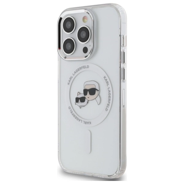 Karl Lagerfeld IML Metal Karl & Choupette Head MagSafe Case for iPhone 14 Pro Max - Whiteeng