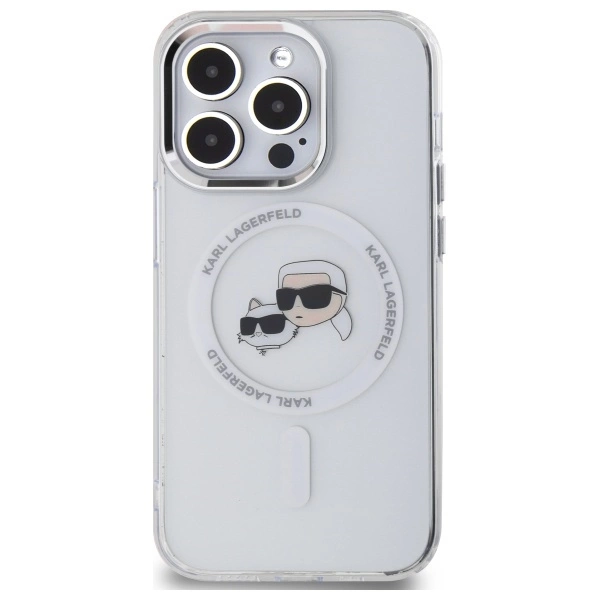 Karl Lagerfeld IML Metal Karl & Choupette Head MagSafe Case for iPhone 14 Pro Max - Whiteeng