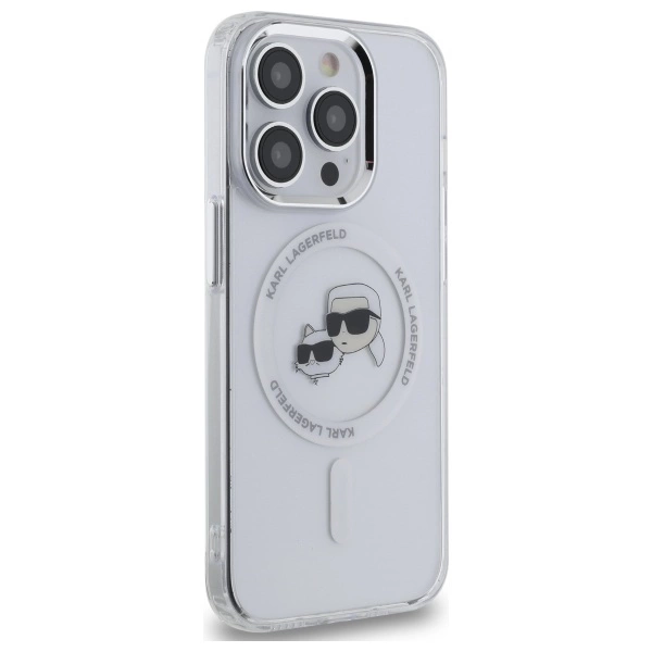 Karl Lagerfeld IML Metal Karl & Choupette Head MagSafe Case for iPhone 14 Pro Max - Whiteeng