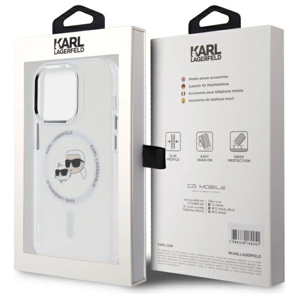 Karl Lagerfeld IML Metal Karl & Choupette Head MagSafe Case for iPhone 14 Pro Max - Whiteeng