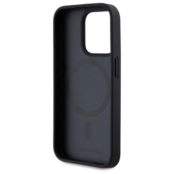 Karl Lagerfeld Leather Monogram Metal Logo MagSafe iPhone 15 Pro Case - Blackeng