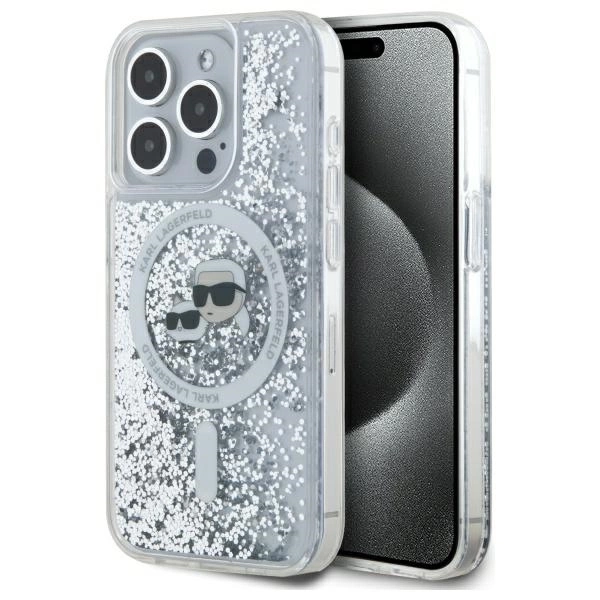 Karl Lagerfeld Liquid Glitter Karl & Choupette Head Magsafe Case for iPhone 15 Pro Max - Cleareng