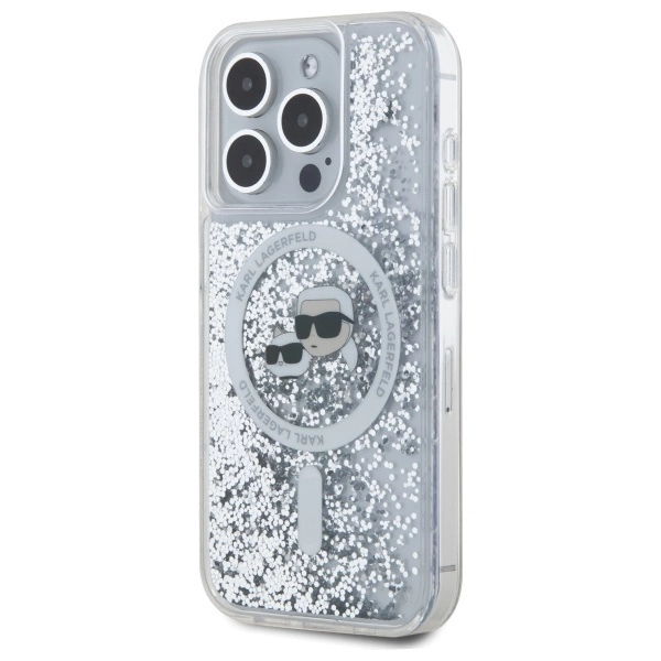 Karl Lagerfeld Liquid Glitter Karl & Choupette Head Magsafe Case for iPhone 15 Pro Max - Cleareng
