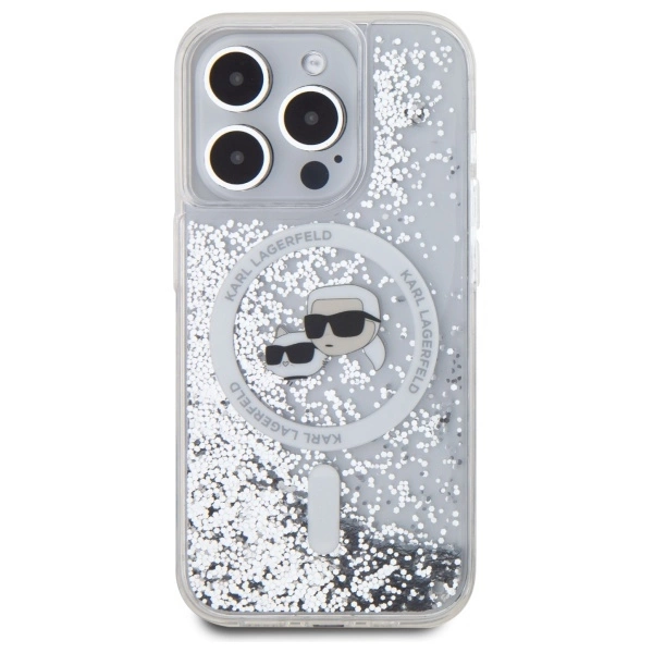 Karl Lagerfeld Liquid Glitter Karl & Choupette Head Magsafe Case for iPhone 15 Pro Max - Cleareng