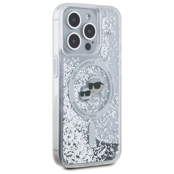 Karl Lagerfeld Liquid Glitter Karl & Choupette Head Magsafe Case for iPhone 15 Pro Max - Cleareng