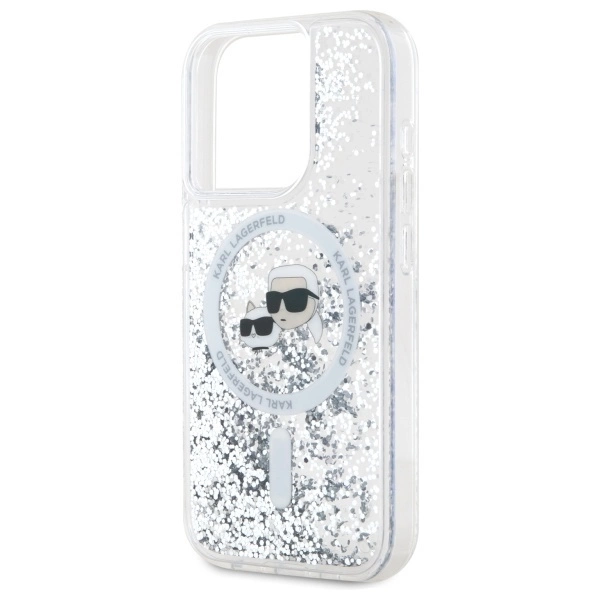 Karl Lagerfeld Liquid Glitter Karl & Choupette Head Magsafe Case for iPhone 15 Pro Max - Cleareng