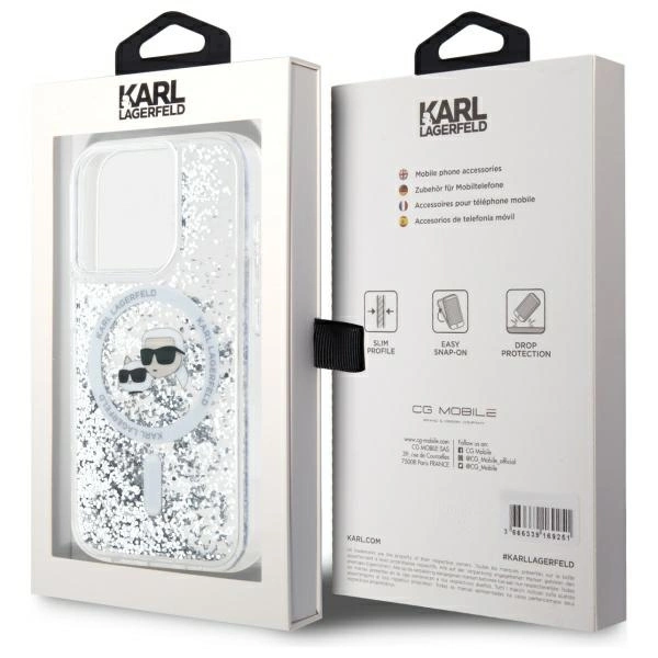 Karl Lagerfeld Liquid Glitter Karl & Choupette Head Magsafe Case for iPhone 15 Pro Max - Cleareng