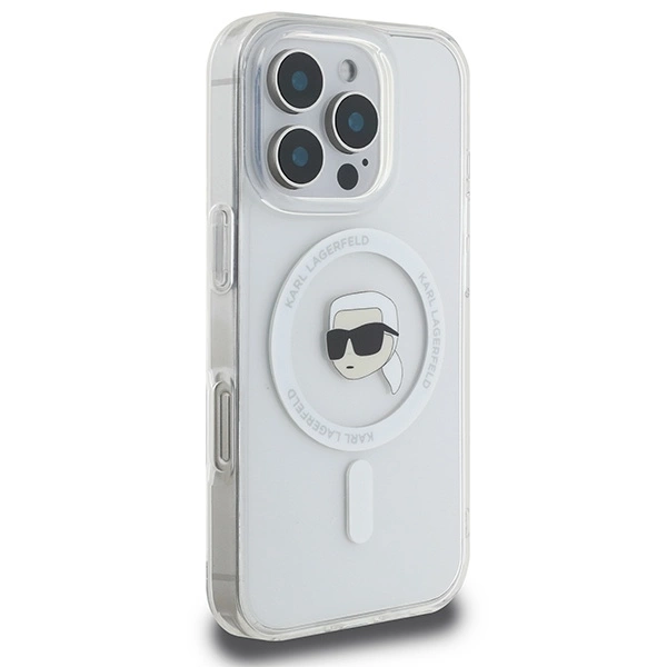 Karl Lagerfeld IML Metal Karl Head MagSafe Case for iPhone 16 Pro - Whiteeng