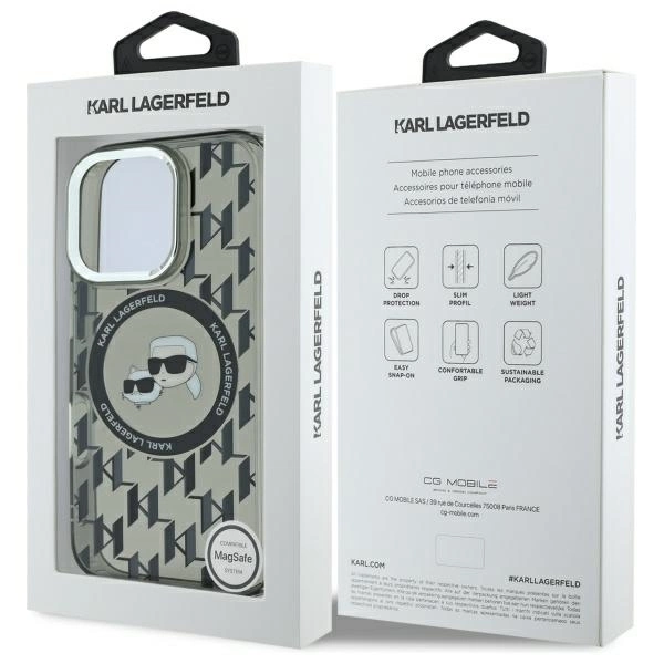 Karl Lagerfeld IML Monogram Karl & Choupette Head MagSafe iPhone 16 Pro Case - Blackeng
