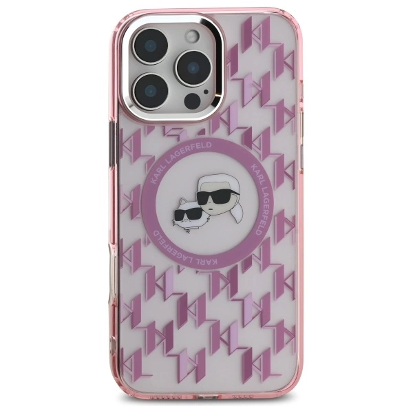Karl Lagerfeld IML Monogram Karl & Choupette Head MagSafe iPhone 16 Pro Case - Pinkeng
