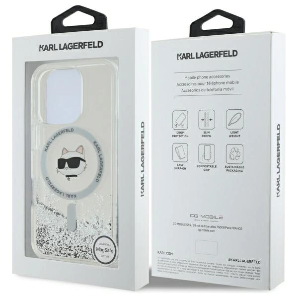 Karl Lagerfeld Liquid Glitter Choupette Head Magsafe iPhone 16 Pro Case - Cleareng