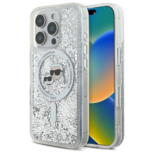 Karl Lagerfeld Liquid Glitter Karl & Choupette Head Magsafe iPhone 16 Pro Case - Cleareng