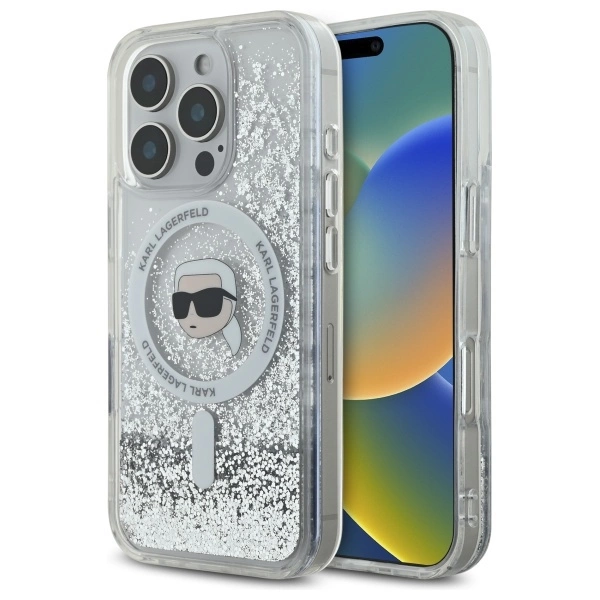 Karl Lagerfeld Liquid Glitter Karl Head Magsafe Case for iPhone 16 Pro - Cleareng
