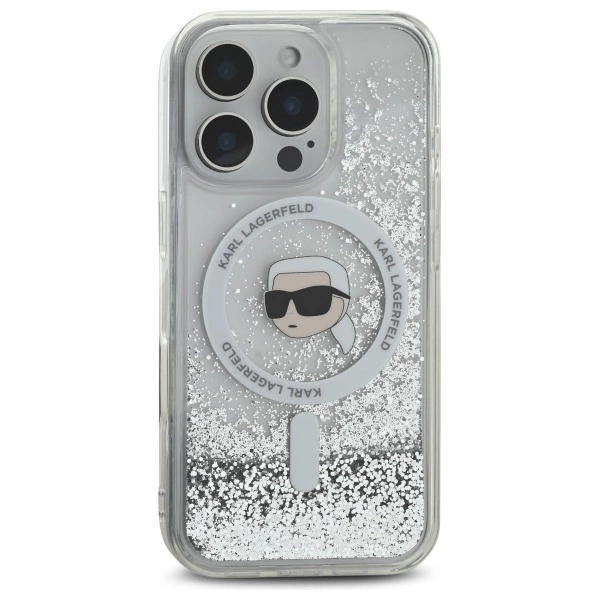Karl Lagerfeld Liquid Glitter Karl Head Magsafe Case for iPhone 16 Pro - Cleareng
