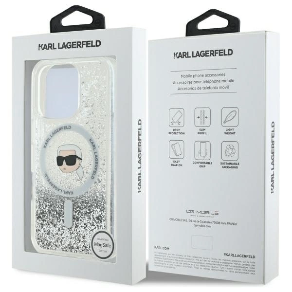 Karl Lagerfeld Liquid Glitter Karl Head Magsafe Case for iPhone 16 Pro - Cleareng