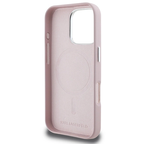 Karl Lagerfeld FW Metal Plate MagSafe iPhone 16 Pro Case - Pinkeng