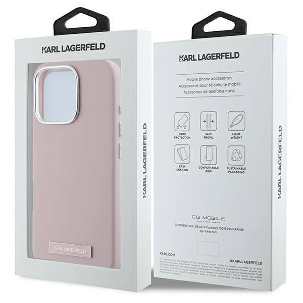 Karl Lagerfeld FW Metal Plate MagSafe iPhone 16 Pro Case - Pinkeng
