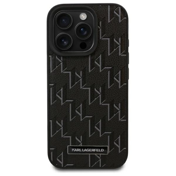 Karl Lagerfeld Leather Monogram Metal Logo MagSafe iPhone 16 Pro Case - Blackeng