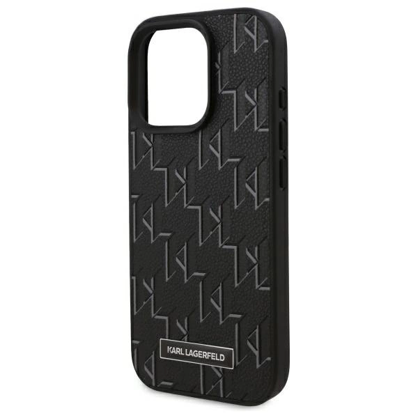 Karl Lagerfeld Leather Monogram Metal Logo MagSafe iPhone 16 Pro Case - Blackeng