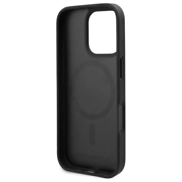 Karl Lagerfeld Leather Monogram Metal Logo MagSafe iPhone 16 Pro Case - Blackeng