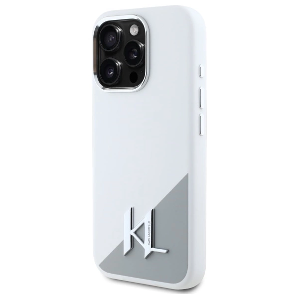 Karl Lagerfeld Silicone Shadow Metal Initial MagSafe iPhone 16 Pro Case - Whiteeng