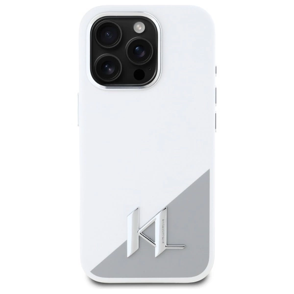 Karl Lagerfeld Silicone Shadow Metal Initial MagSafe iPhone 16 Pro Case - Whiteeng