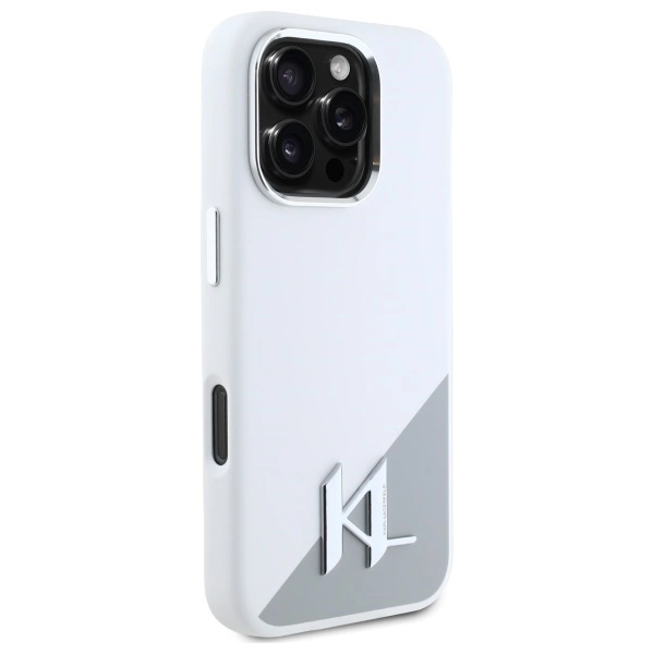 Karl Lagerfeld Silicone Shadow Metal Initial MagSafe iPhone 16 Pro Case - Whiteeng