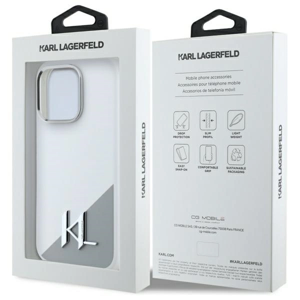 Karl Lagerfeld Silicone Shadow Metal Initial MagSafe iPhone 16 Pro Case - Whiteeng