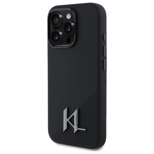 Karl Lagerfeld Silicone Shadow Metal Initial MagSafe iPhone 16 Pro Case - Blackeng